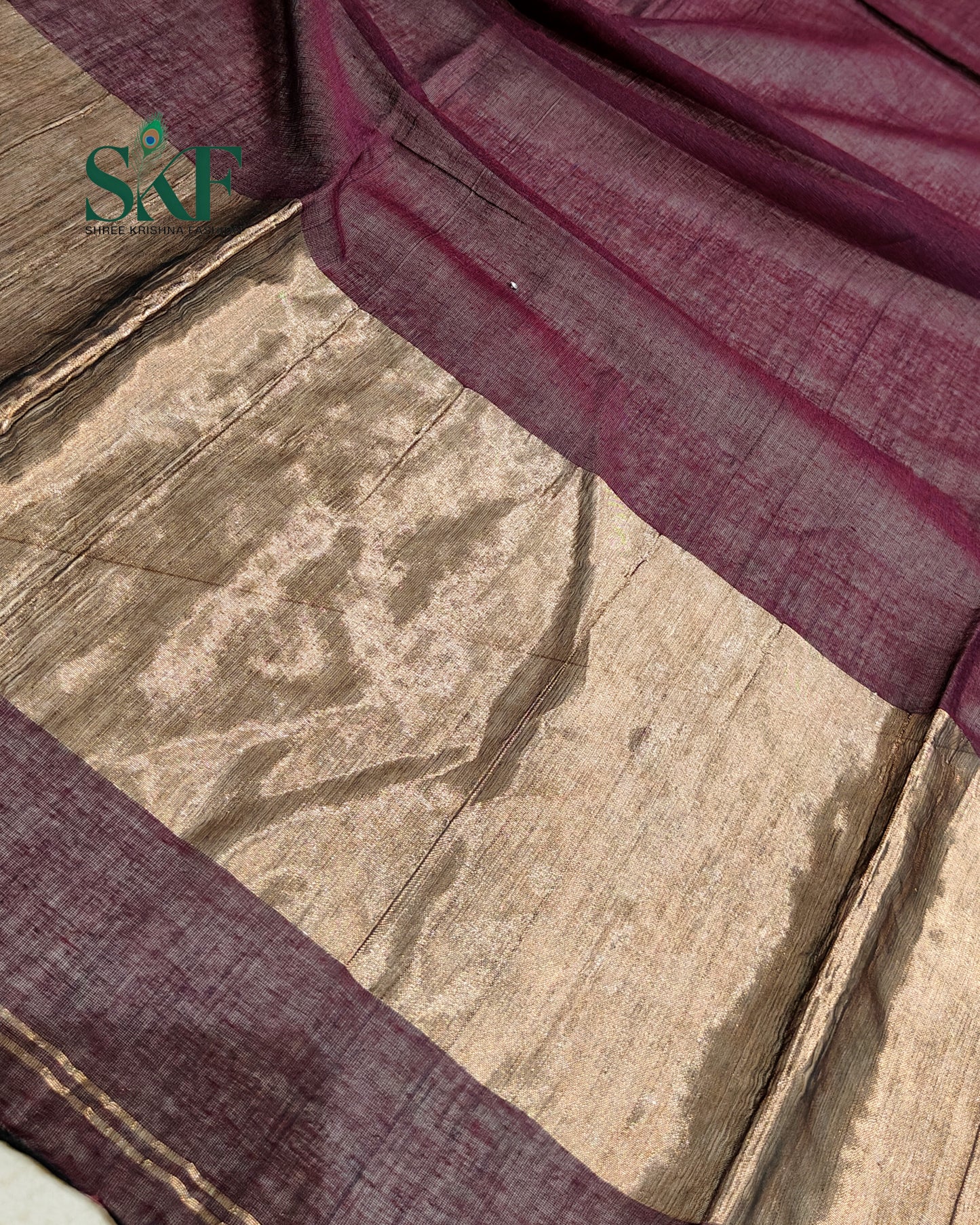 COTTON PLAIN WEAVING PALLU WINE & BRONZE SAREE BY SKFBHOLUBHAI