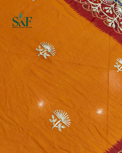 CHINON CREPE RAJASTHANI PILLA KACHA GOTTA WORK YELLOW MUSTURD SAREE BY SKFBHOLUBHAI (Copy)