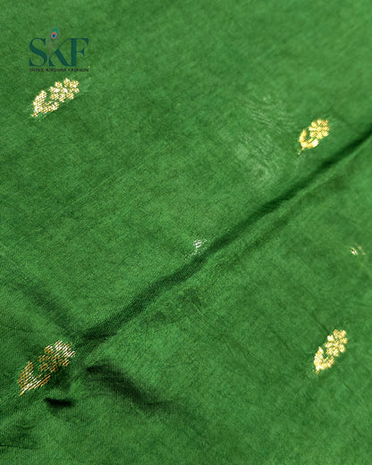 HO SILK PARROT BORDER ZARI BUTTY WEAVING WORK BOTTLE GREEN SAREE BY SKFBHOLUBHAI