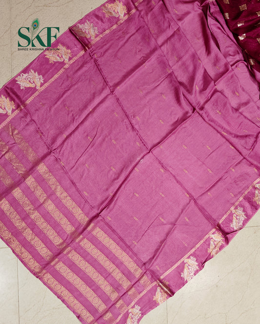 HO SILK PARROT BORDER ZARI BUTTY WEAVING WORK ONION PINK SAREE BY SKFBHOLUBHAI