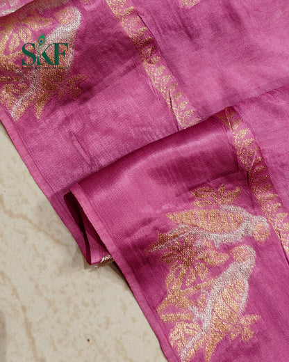 HO SILK PARROT BORDER ZARI BUTTY WEAVING WORK ONION PINK SAREE BY SKFBHOLUBHAI