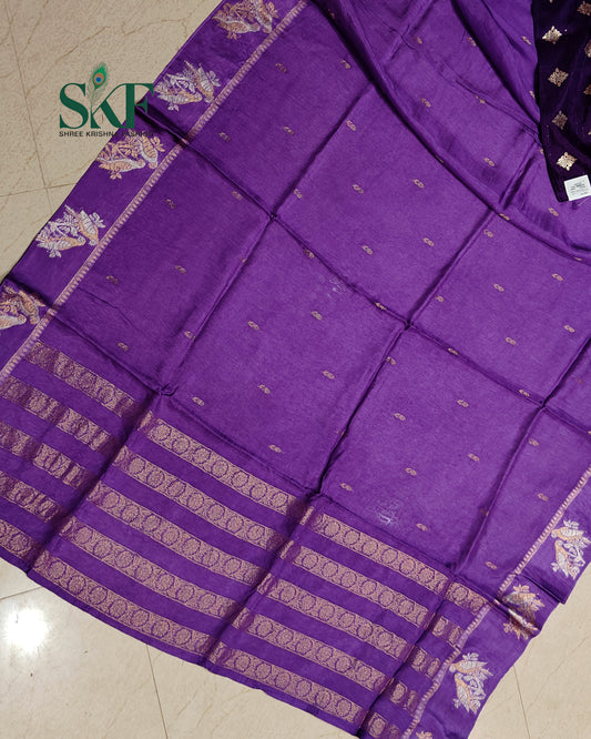 HO SILK PARROT BORDER ZARI BUTTY WEAVING WORK PURPLE SAREE BY SKFBHOLUBHAI
