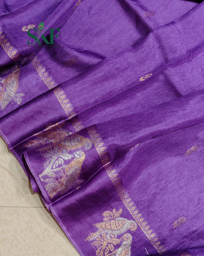 HO SILK PARROT BORDER ZARI BUTTY WEAVING WORK PURPLE SAREE BY SKFBHOLUBHAI