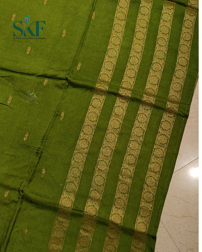HO SILK PARROT BORDER ZARI BUTTY WEAVING WORK MEHNDI GREEN SAREE BY SKFBHOLUBHAI