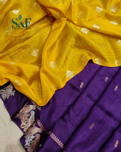 HO SILK PARROT BORDER ZARI BUTTY WEAVING WORK BRINJAL PURPLE SAREE BY SKFBHOLUBHAI