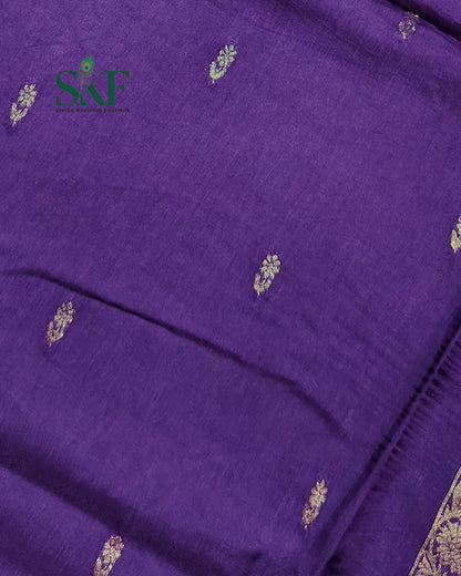 HO SILK PARROT BORDER ZARI BUTTY WEAVING WORK BRINJAL PURPLE SAREE BY SKFBHOLUBHAI