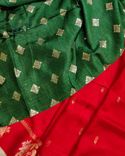 HO SILK PARROT BORDER ZARI BUTTY WEAVING WORK RED SAREE BY SKFBHOLUBHAI