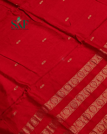 HO SILK PARROT BORDER ZARI BUTTY WEAVING WORK RED SAREE BY SKFBHOLUBHAI