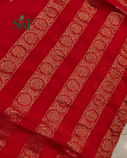 HO SILK PARROT BORDER ZARI BUTTY WEAVING WORK RED SAREE BY SKFBHOLUBHAI