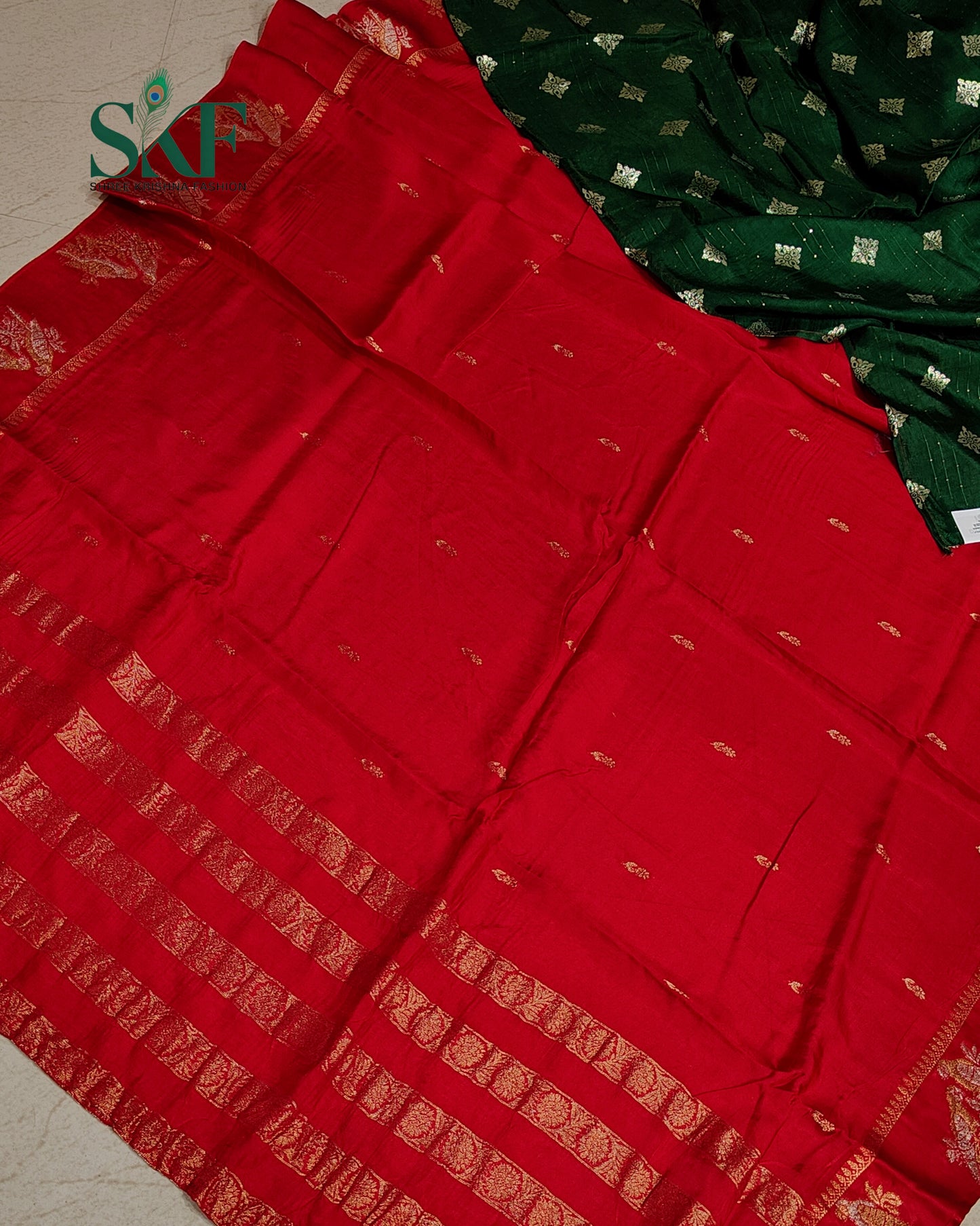 HO SILK PARROT BORDER ZARI BUTTY WEAVING WORK RED SAREE BY SKFBHOLUBHAI