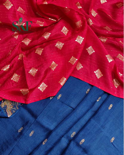HO SILK PARROT BORDER ZARI BUTTY WEAVING WORK NAVY BLUE SAREE BY SKFBHOLUBHAI