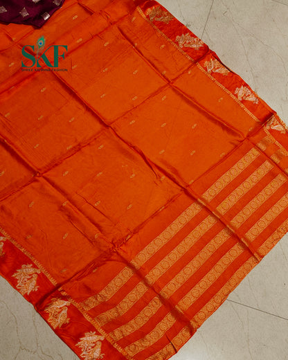 HO SILK PARROT BORDER ZARI BUTTY WEAVING WORK RUST ORANGE SAREE BY SKFBHOLUBHAI