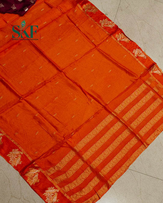 HO SILK PARROT BORDER ZARI BUTTY WEAVING WORK RUST ORANGE SAREE BY SKFBHOLUBHAI