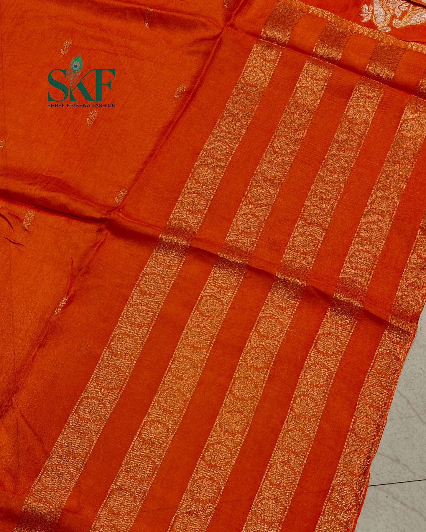 HO SILK PARROT BORDER ZARI BUTTY WEAVING WORK RUST ORANGE SAREE BY SKFBHOLUBHAI
