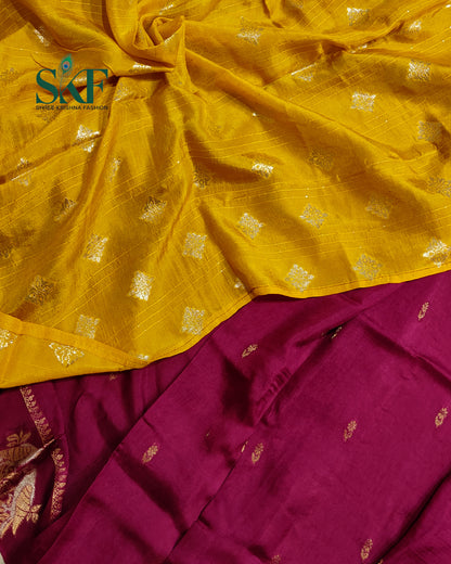 HO SILK PARROT BORDER ZARI BUTTY WEAVING WORK WINE SAREE BY SKFBHOLUBHAI