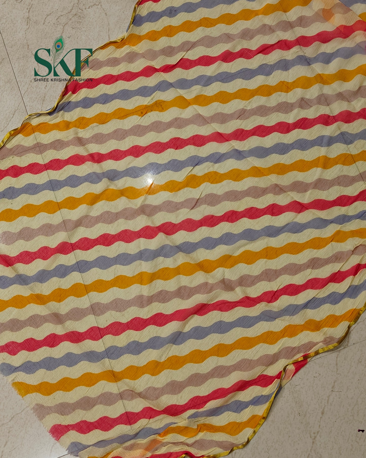 PURE CHIFFON LEHRIYA ZARI BORDER PINK SAREE BY SKFBHOLUBHAI