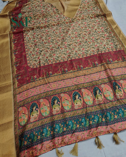 JUTT SLUB TEXTERED MUGLAI FLORAL DIGITAL PRINT BEIDGE SAREE BY SKFBHOLUBHAI