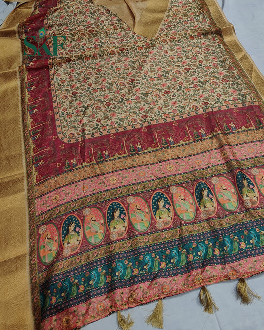 JUTT SLUB TEXTERED MUGLAI FLORAL DIGITAL PRINT BEIDGE SAREE BY SKFBHOLUBHAI