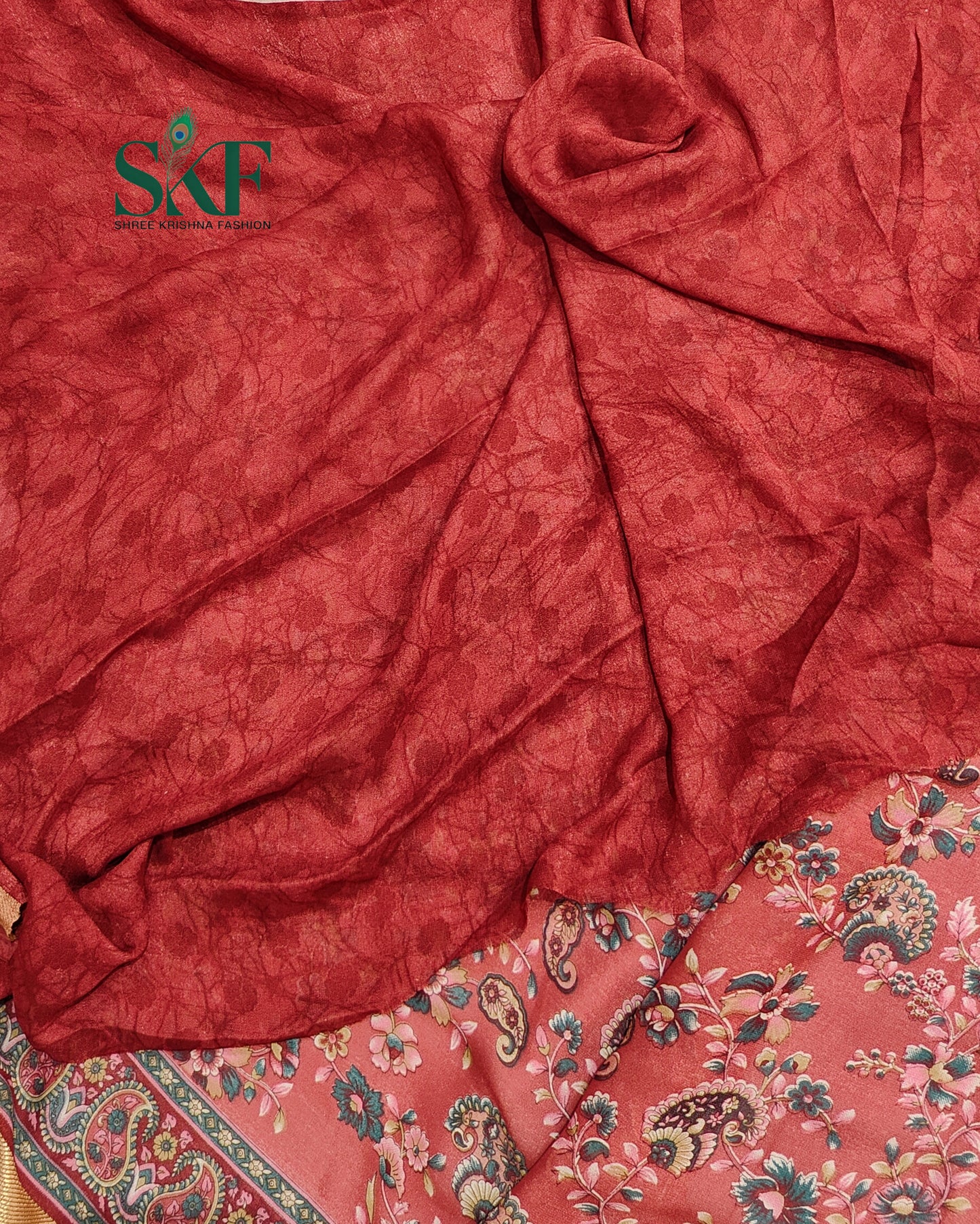 MARBLE GEORGETTE FLORAL PRINT DAILYWEAR REDPINK SAREE BY SKFBHOLUBHAI