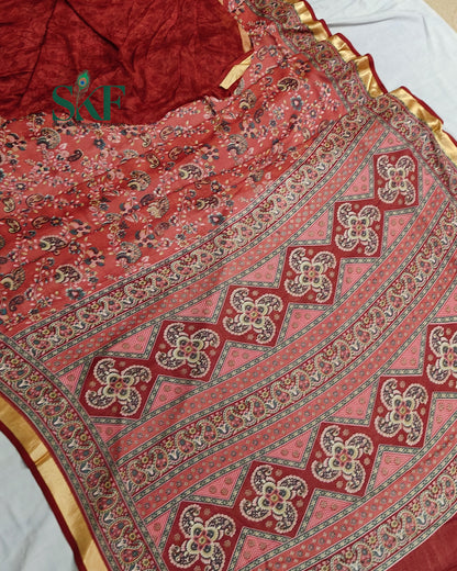 MARBLE GEORGETTE FLORAL PRINT DAILYWEAR REDPINK SAREE BY SKFBHOLUBHAI