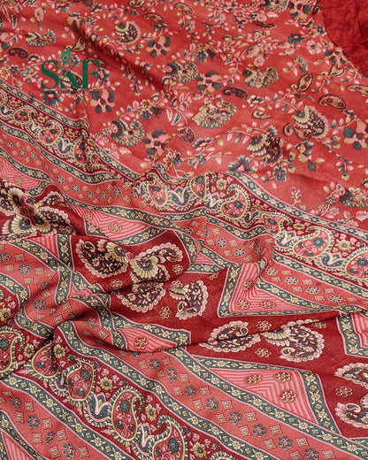 MARBLE GEORGETTE FLORAL PRINT DAILYWEAR REDPINK SAREE BY SKFBHOLUBHAI