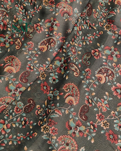 MARBLE GEORGETTE FLORAL PRINT DAILYWEAR CHARCOAL GREY SAREE BY SKFBHOLUBHAI