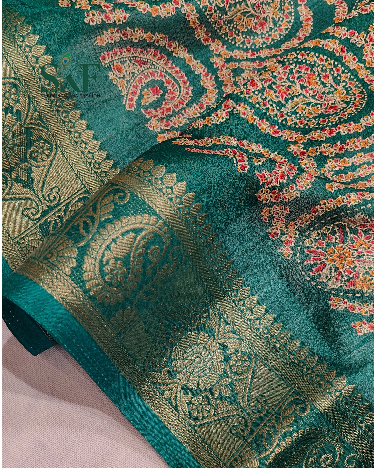 MARSHMELLO GEORGETTE DIGITAL PRINT DAILYWEAR RAMAGREEN SAREE BY SKFBHOLUBHAI