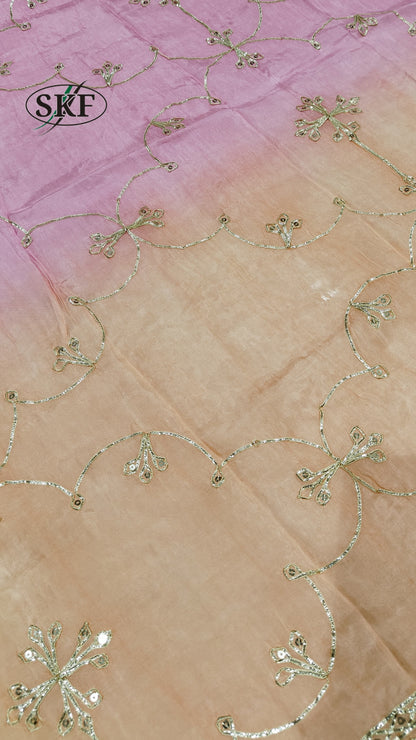 HO SILK OMBRE DYE KHACHA GOTTA JAAL WORK PINK OMBRE DYE SAREE BY SKFBHOLUBHAI