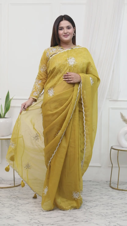 PURE ORGANZA EMBROIDERY JACKET STYLE SAREE