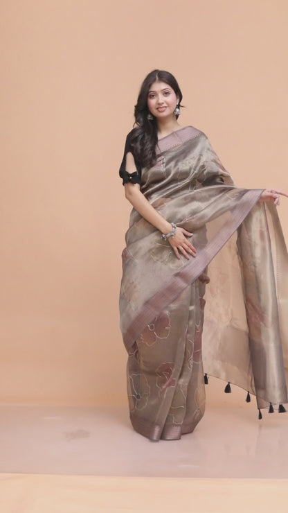 Pure Tissue Crush Aari Work Saree