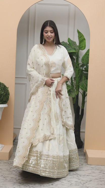 STYLISH IVORY SILK LEHNGA