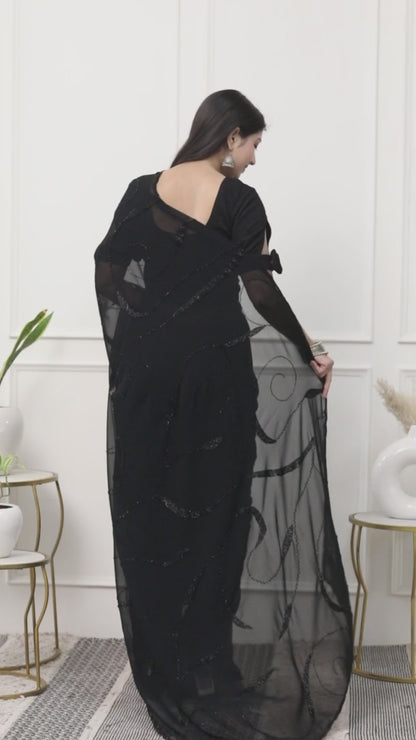 BLACK HANDWORK GEORGETTE SAREE