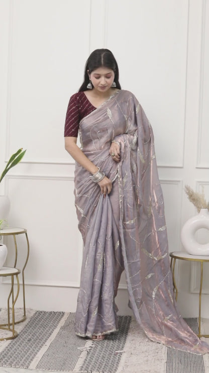 TISSUE SHIMMER JAAL HANDWORK SAREE