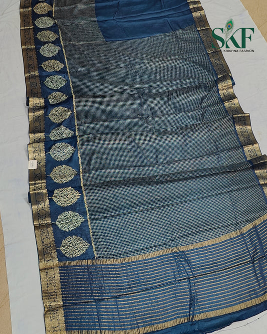 CHINON EMBROIDERY WEAVING BORDER WORK NAVYBLUE SAREE BY SKFBHOLUBHAI