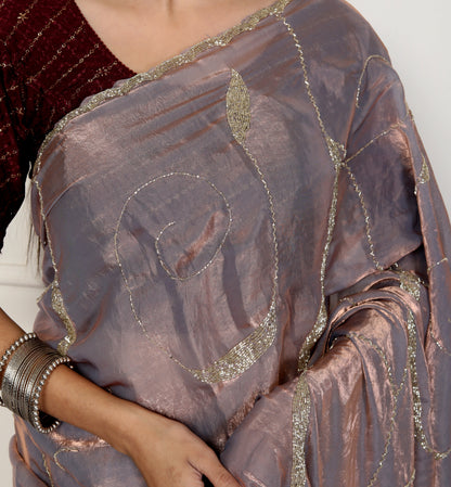 TISSUE SHIMMER JAAL HANDWORK SAREE