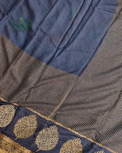 CHINON EMBROIDERY WEAVING BORDER WORK NAVYBLUE SAREE BY SKFBHOLUBHAI