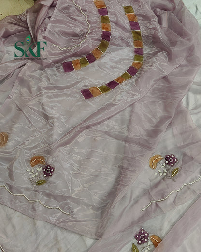 GLASS TISSUE BRUSH PRINT PERAL HANDWORK LIALAC  SAREE BY SKFBHOLUBHAI