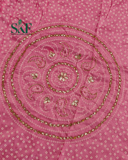 RUSSIAN SILK CHAKRA BHANDHANI GOTTA HANDWORK PINK & RANIPINK SAREE BY SKFBHOLUBHAI