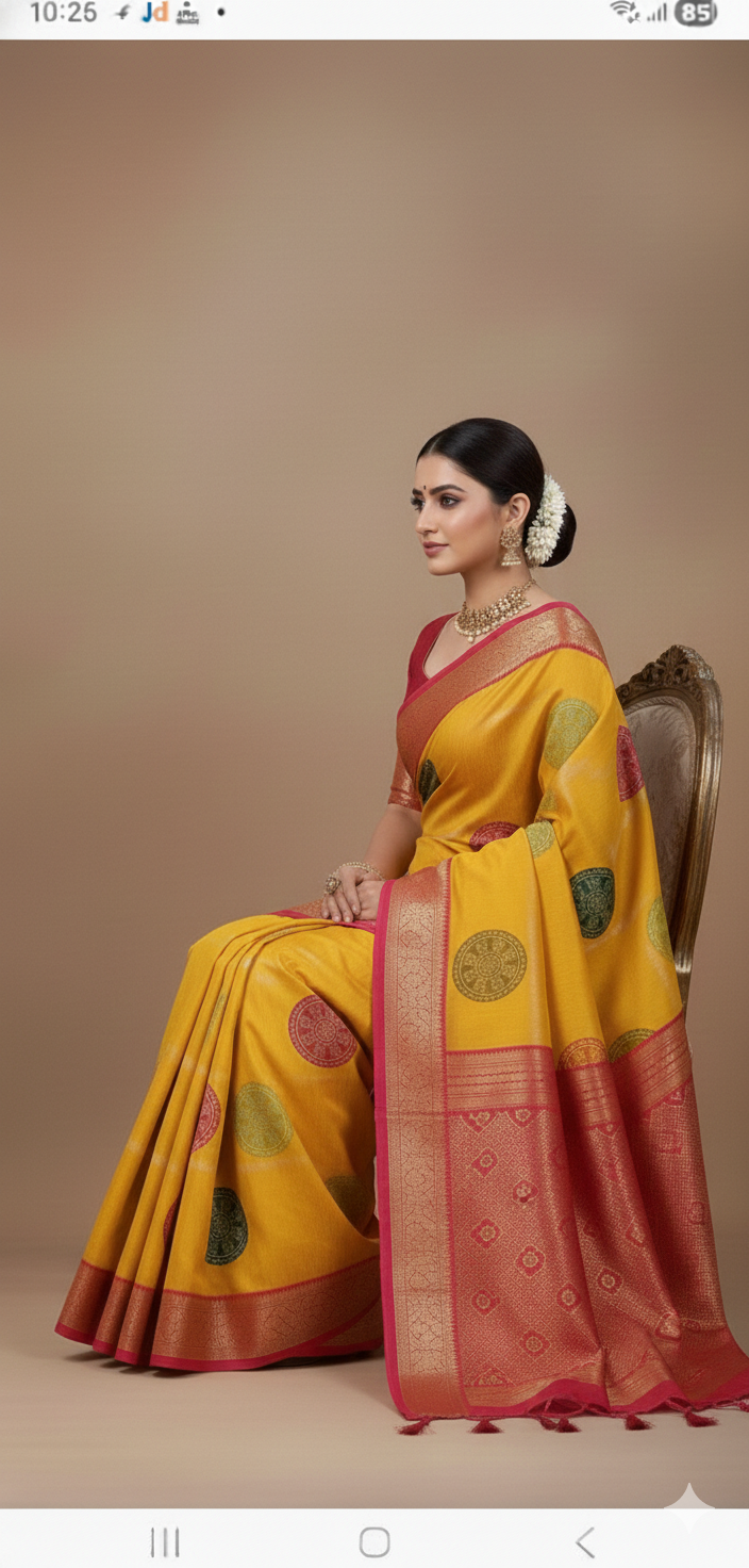 TRADITIONAL FESTIVAL YELLOW COLOUR BANDHANI SAREE BY SKFBHOLUBHAI