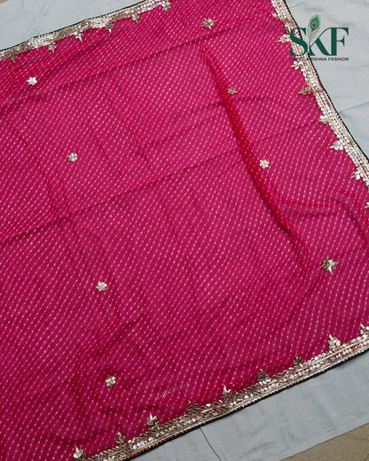 GEORGETTE MODHA LEHRIYA GOTTAPATTI WORK RANIPINK SAREE BY SKFBHOLUBHAI