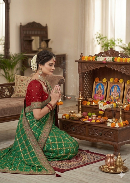 RAJASTHANI GHATCHOLA BANDHANI WITH TRADITIONAL NEEMJARI BORDER SAREE BY SKFBHOLUBHAI