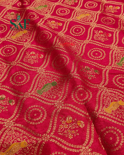 DOLA BANARSI WEAVING  BHANDHANI HEAVY WORK BORDER RED SAREE BY SKFBHOLUBHAI