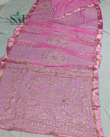 DIAMOND CHIFFON BHANDHANI KACHAGOTTA WORK PINK SAREE BY SKFBHOLUBHAI