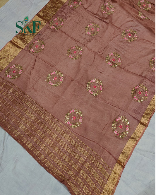 CHINON SEQUENCE EMBROIDERY WEAVING  WORK WINE SAREE BY SKFBHOLUBHAI