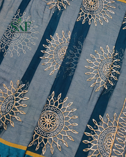 DIAMOND CHIFFON BHANDHANI KACHAGOTTA WORK TEALBLUE SAREE BY SKFBHOLUBHAI