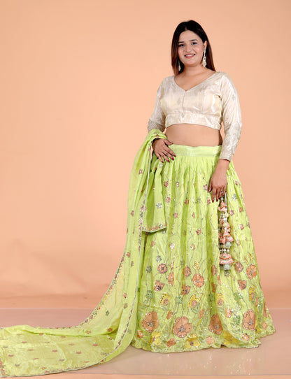 GLOSSY TISSUE HANDWORK 3/4 SLEEVES GOLDEN BEIDGE BLOUSE BY SKFBHOLUBHAI