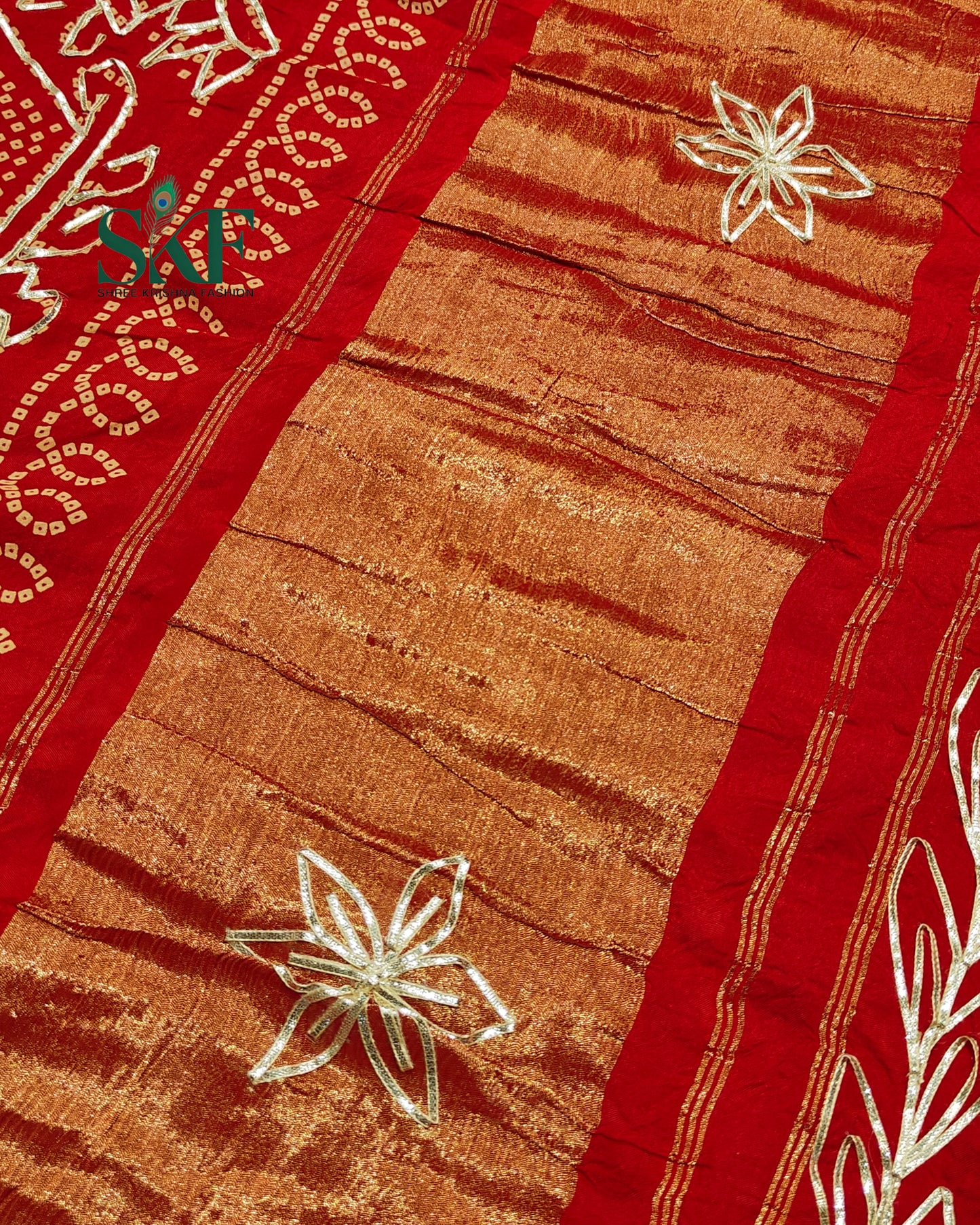 MODAL SILK BHANDHANI KACHAGOTTA WORK RED  SAREE BY SKFBHOLUBHAI
