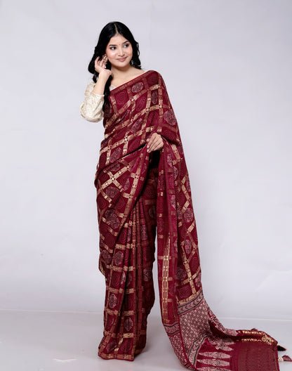 GAJJI SILK GHATCHOLA ZARI WEAVING MEHROON SAREE BY SKFBHOLUBHAI