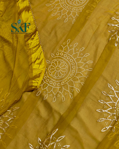 DIAMOND CHIFFON BHANDHANI KACHAGOTTA WORK MEHNDI GREEN SAREE BY SKFBHOLUBHAI