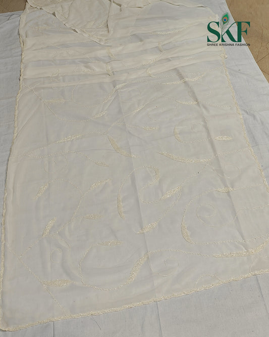 GEORGETTE IVORY KARDANA JAAL HANDWORK SAREE BY SKFBHOLUBHAI